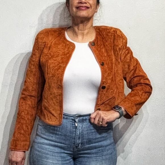 Lord & Taylor Camel Vintage Suede Leather Jacket Sz 10 - Picture 5 of 15